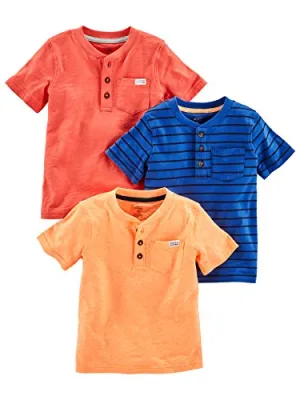 Simple Joys by Carter's Baby Boys' Toddler 3-Pack Short Sleeve Henley, Orange, Blue, Red, 2T