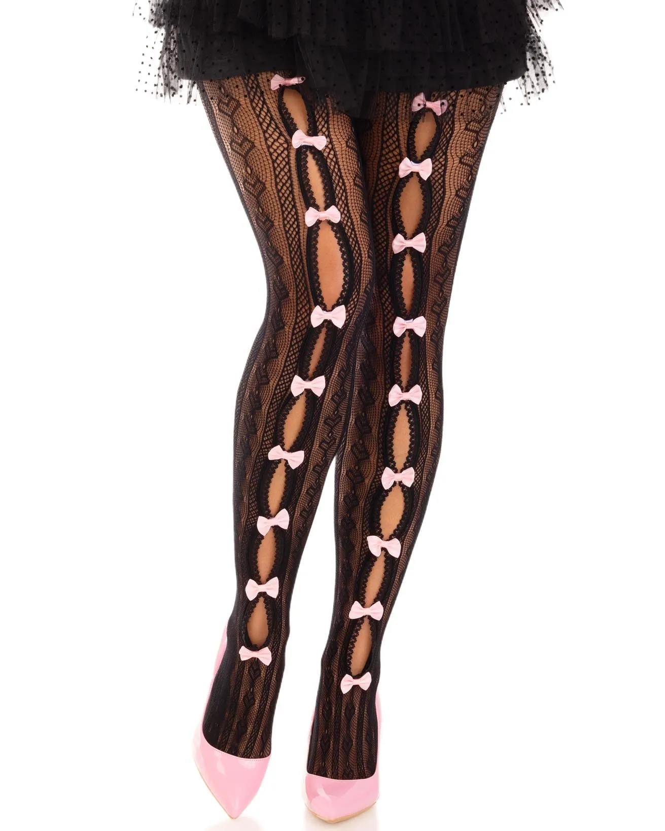 Sweetheart Striped Women's Bow Black Tights