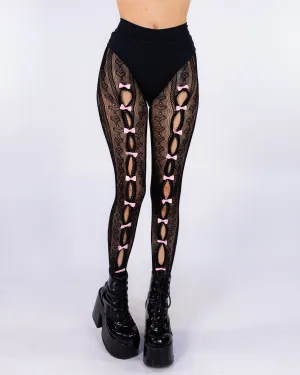 Sweetheart Striped Women's Bow Black Tights