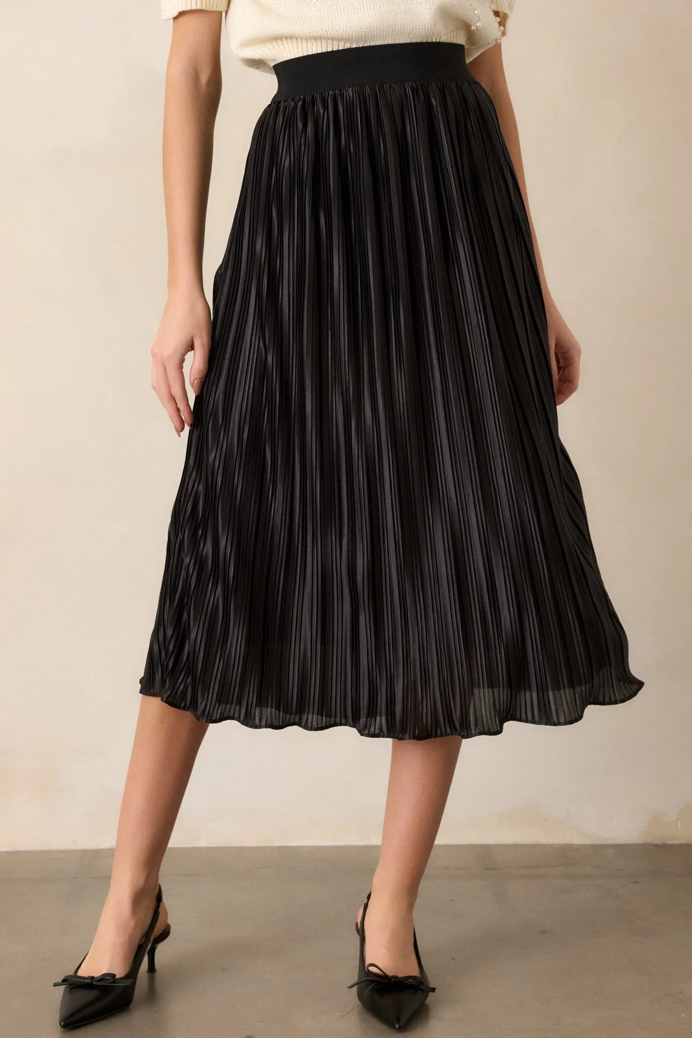 Try And Try Again Black Pleated Midi Skirt