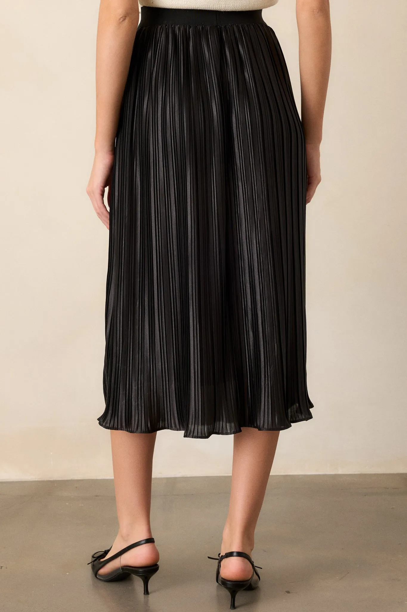 Try And Try Again Black Pleated Midi Skirt