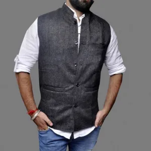 Very Trendy Grey Textured Waist Coat With New Look High Quality Tweed