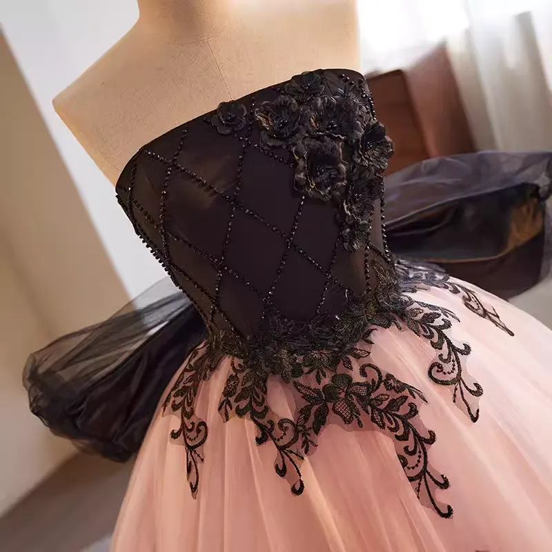 Vintage Ball Gown Strapless Tulle White Pink Sweet 16 Dresses B139