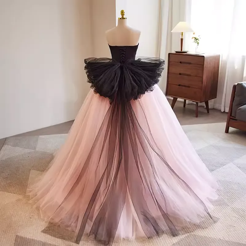 Vintage Ball Gown Strapless Tulle White Pink Sweet 16 Dresses B139