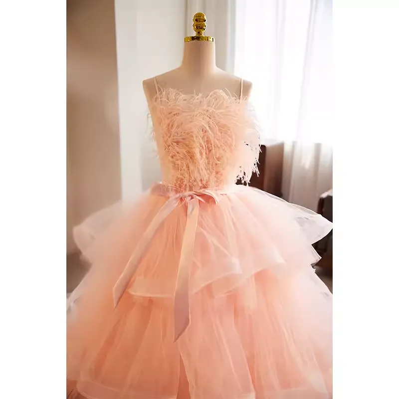 Vintage Ball Gown Straps Tulle Pink Sweet 16 Dresses B137