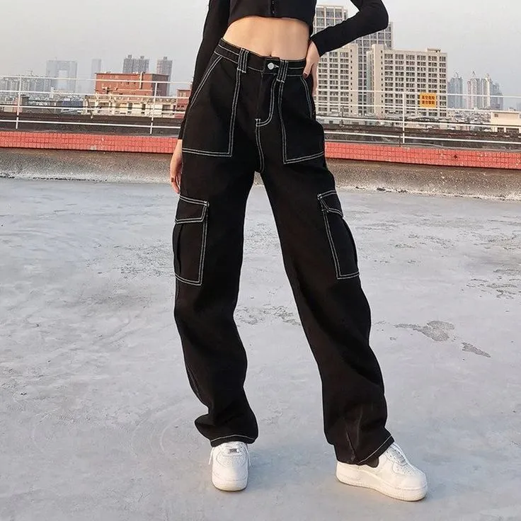 White Stitched Loose Cargo Pants