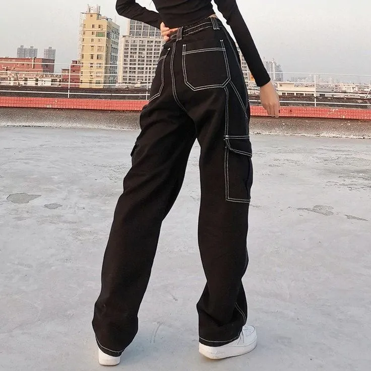 White Stitched Loose Cargo Pants