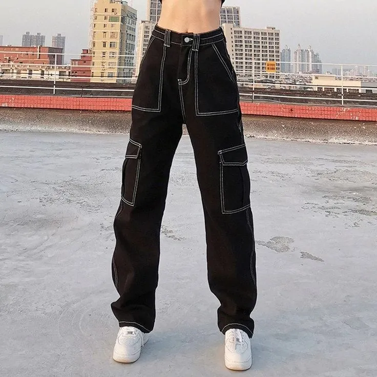White Stitched Loose Cargo Pants