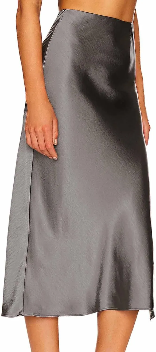 Women's High Waist Side Split Midi Skirt Elastic Waist Soft Sexy Solid Color Casual Dressy Elegant Skirt Fashion 2025