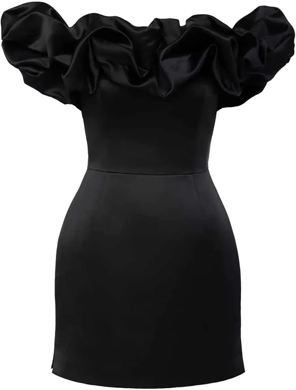 Womens Off Shoulder Strapless Mini Dress Ruffle Trim Ruched Sleeveless Bodycon Party Dressses Elegant Cocktail Dress