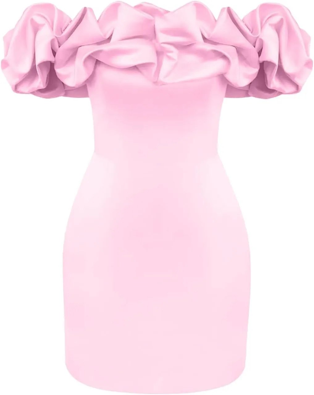 Womens Off Shoulder Strapless Mini Dress Ruffle Trim Ruched Sleeveless Bodycon Party Dressses Elegant Cocktail Dress
