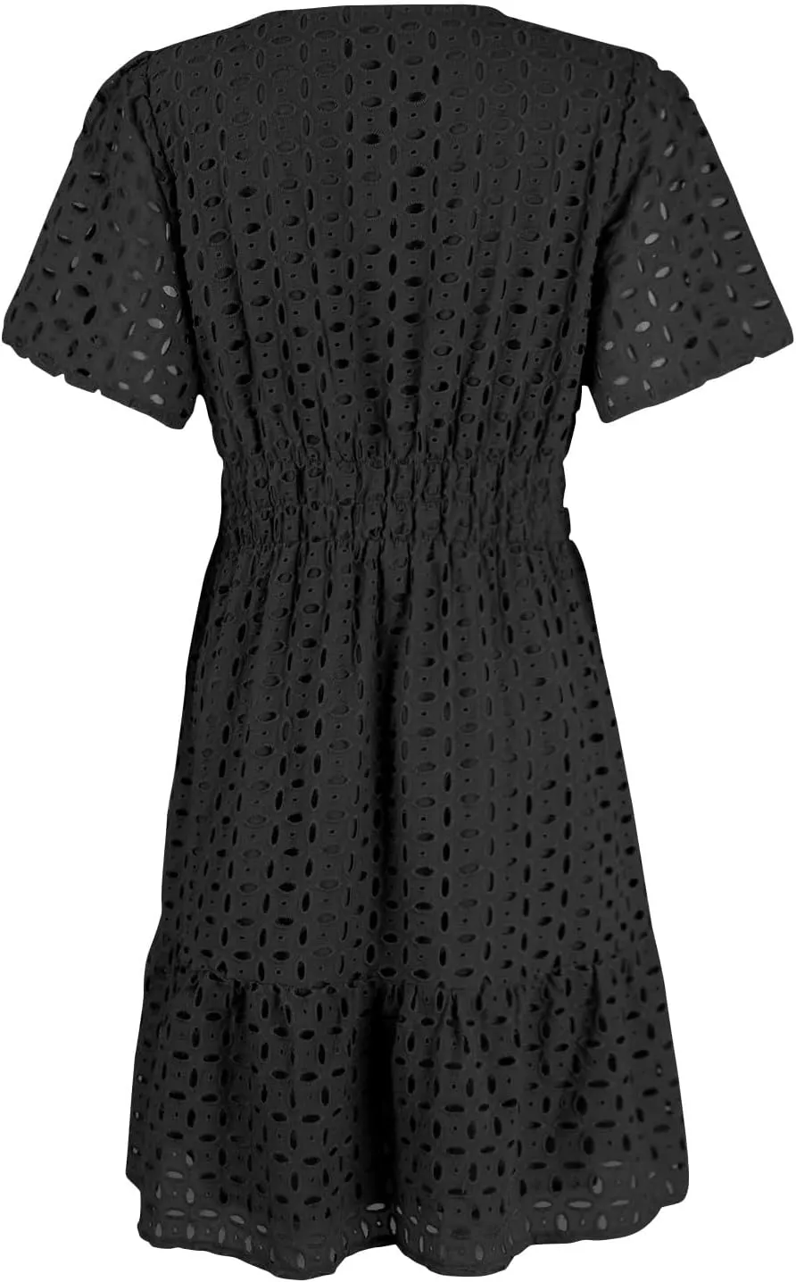 Womens Summer V Neck Short Sleeve Short Dress Casual A Line Hollow Out Lace Ruffle Beach Party Dresses