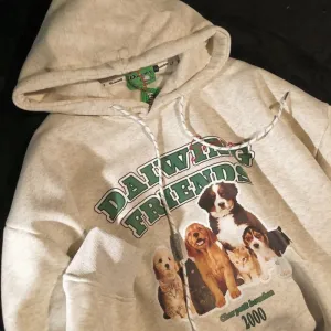 xiangtuibao Retro Letter Cartoon Puppy Hoodie Apricot American Women Men College Girls Kawaii Clothes Cotton Oversized Sweatshirt Winter